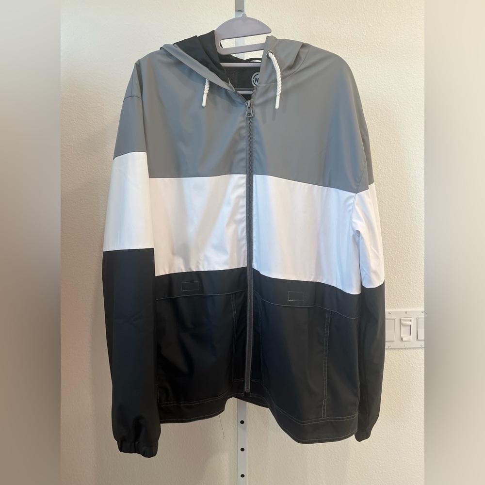 Weatherproof Men's Gray Colorblocked Full-Zip Hooded Rain Jacket